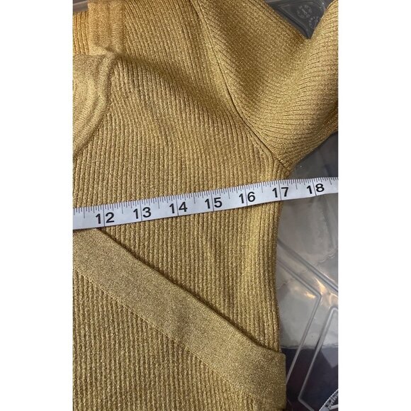 Cable and Gauge Gold Metallic V Neck Faux Wrap Clear Stone Detail Pullover Top - Picture 8 of 10